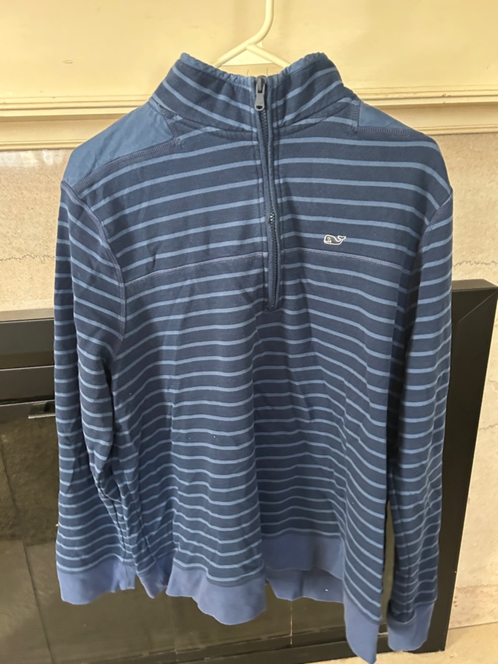 Vineyard Vines Men’s Navy and Light Blue Striped Half-Zip Pullover